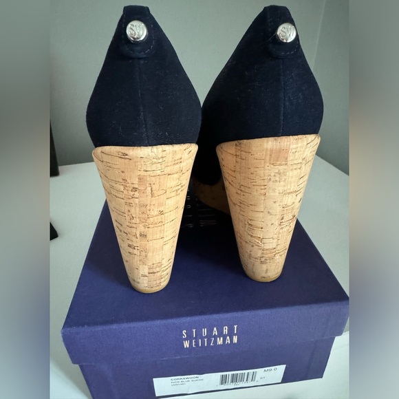 NEVER WORN Size 9 Stuart Weitzman Corkswoon Wedge in Navy Suede - Picture 4 of 4
